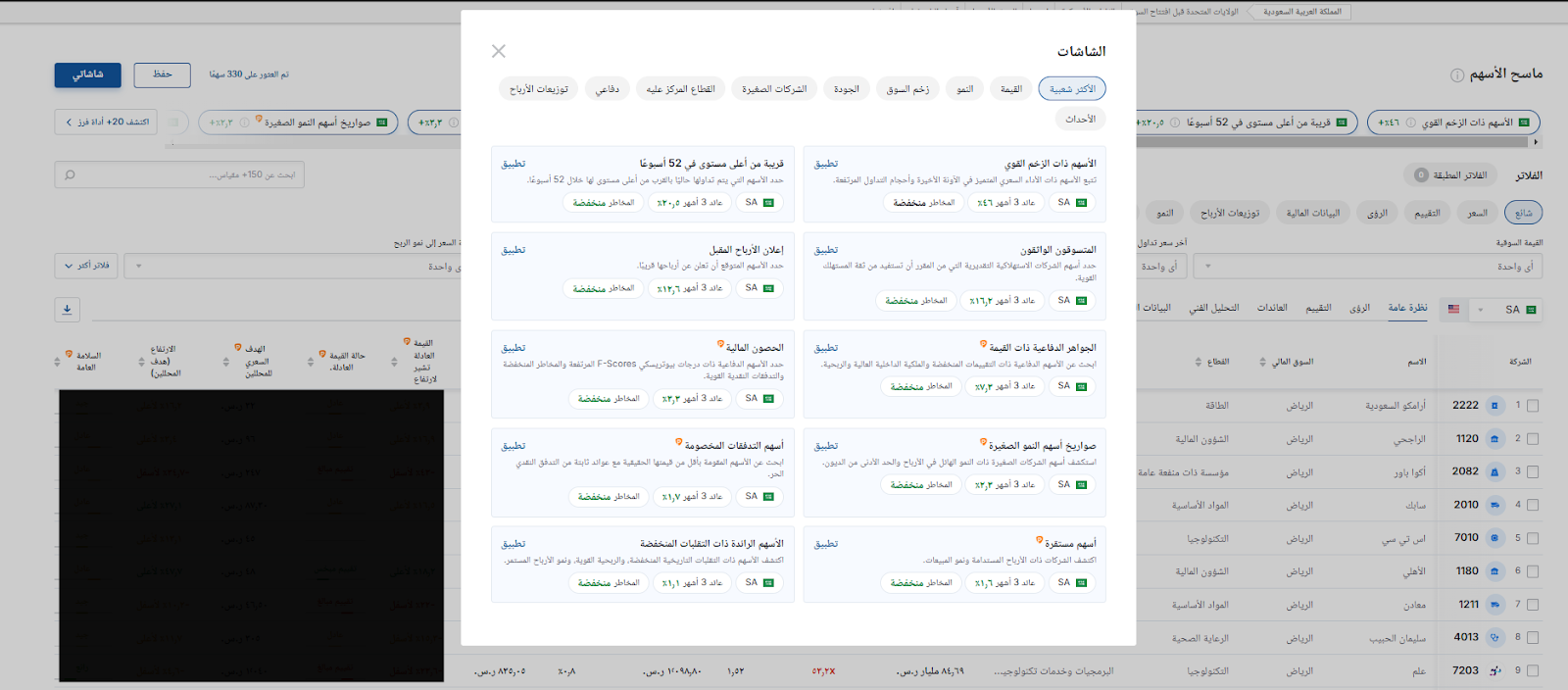 ماسح الأسهم من Investing.com