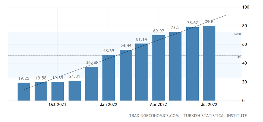 التضخم في تركيا خلال عام