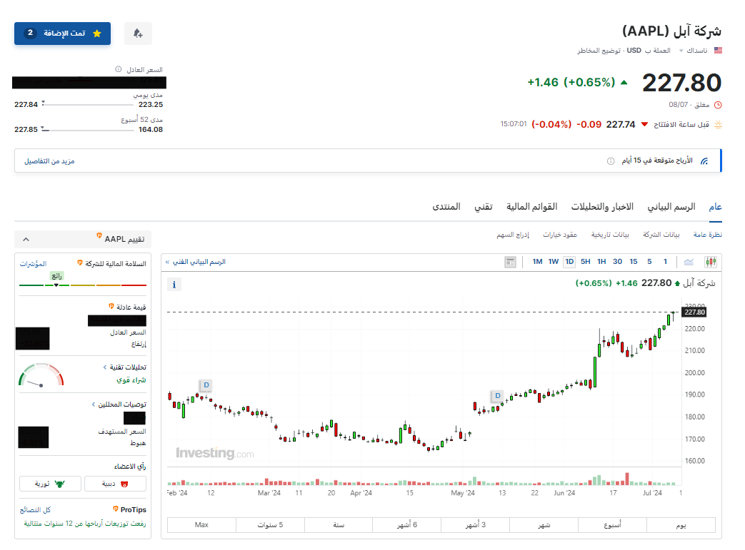 واجهة استخدام InvestingPro