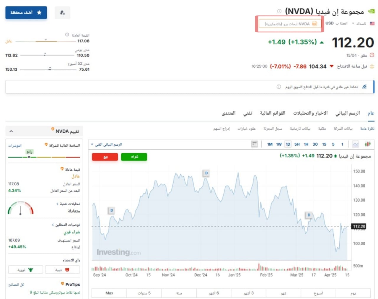 أبحاث Pro لسهم إنفيديا