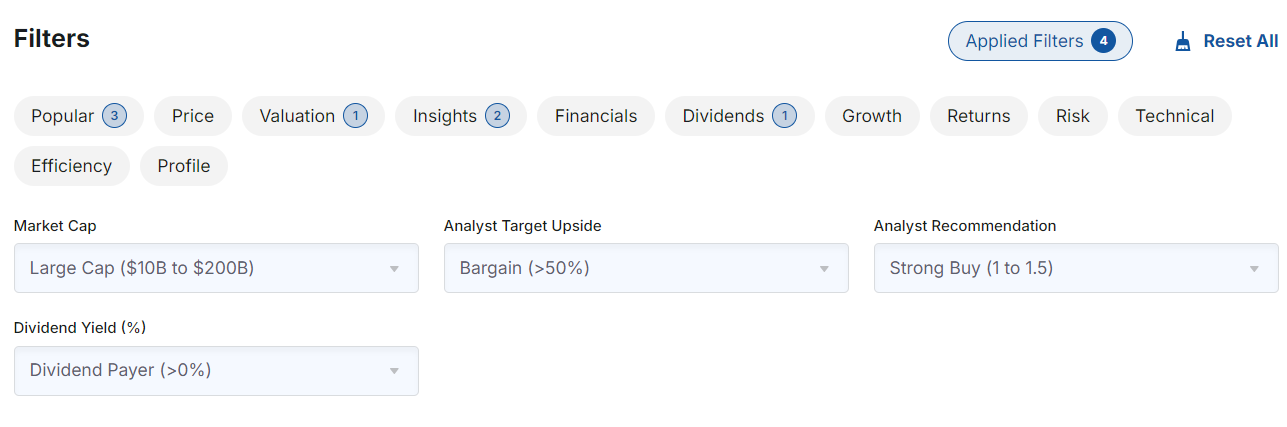 فلاتر ماسح الأسهم من Investing.com